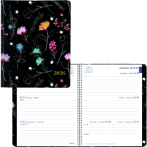 Blueline® Dramatic Floral Weekly/Monthly Planner 11"x8-1/2" Bilingual Black