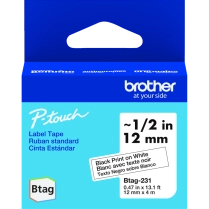Brother&reg; P-Touch&reg; BTAG-231 Label Tape Black on White 12 mm (1/2") x 13.1'