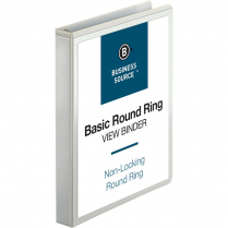 Business Source Round Ring View Binder 1" White