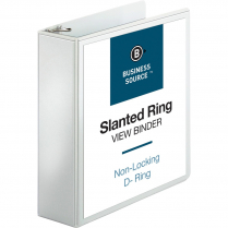 Business Source D Ring View Binder 3" White
