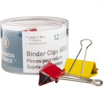 Business Source Binder Clips 2" Assorted Colours 12/pkg