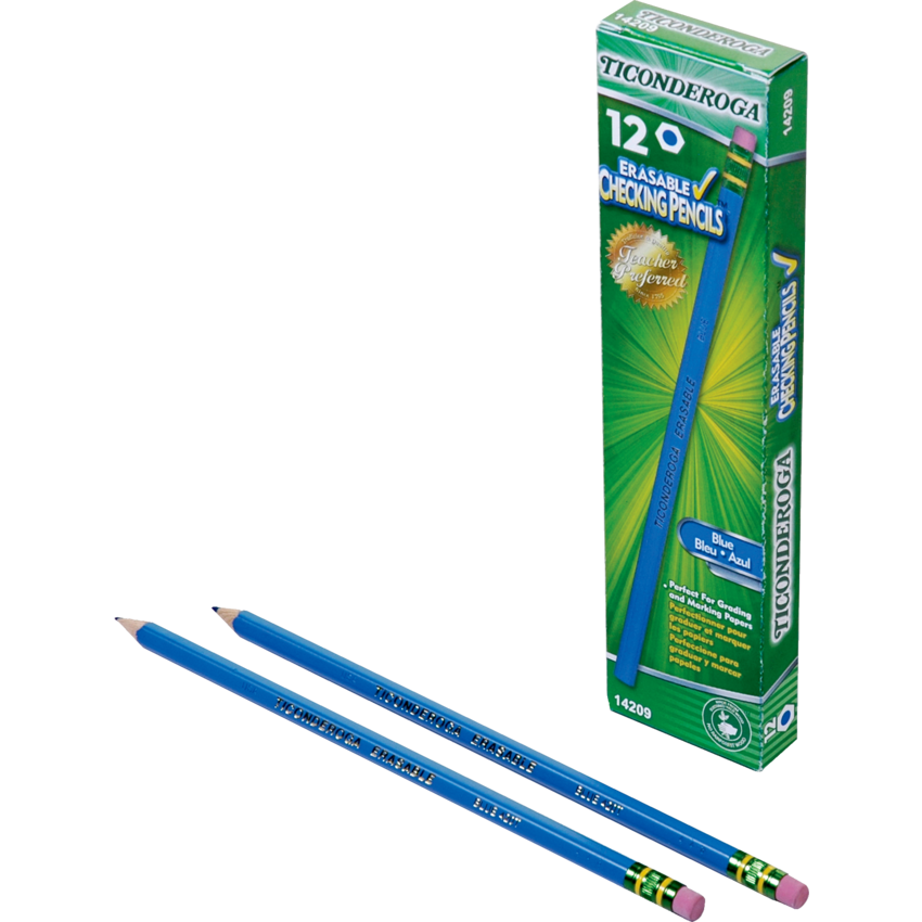 Ticonderoga® Erasable Checking Pencils Blue 12/box Monk Office