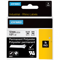 DYMO® Rhino® Permanent Polyester Tape 1/2" Black on White