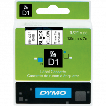 DYMO® D1™ Polyester Replacement Tape 1/2" Black on Yellow