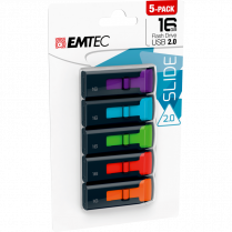 EMTEC USB DRIVES 16GB 5/PKG USB 2.0 SLIDE ASST COLOURS