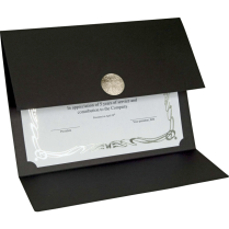 St. James® Elite Medallion Fold Certificate Holder Black with Silver Medallion 5/pkg