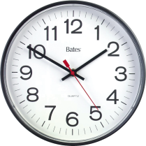 GBC® Bates® Wall Clock 12", 12-Hour Black Frame