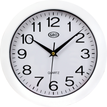 GEO Quartz Wall Clock 10" Round White