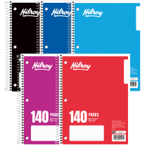 Hilroy 1 Subject Coil Notebook 3-Hole 8"x10-1/2"  Assorted Colours