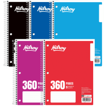 Hilroy 5 Subject Coil Notebook 8"x10-1/2" Assorted Colours