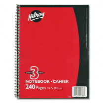 Hilroy 3 Subject Coil Notebook 8" x 10-1/2" Assorted Colours