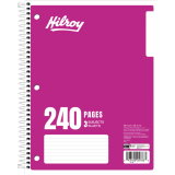 Hilroy 3 Subject Coil Notebook 8"x10-1/2" Assorted Colours