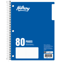 Hilroy 3-Hole Coil 5mm Quad 8"x10-1/2" 80 Pages Blue