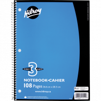 Hilroy 3-Subject Notebook Ruled 10-1/2x8" 108pgs