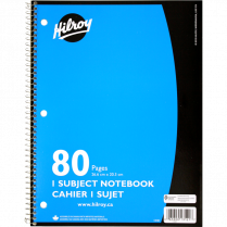 Hilroy 1 Subject Notebook Coil Bound Three-hole Punched 10-1/2x8" 80pgs
