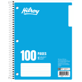 Hilroy 1 Subject Notebook Coil Bound Three-hole Punched 10-1/2x8" 100 pages Assorted Colours