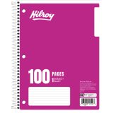 Hilroy 1 Subject Notebook Coil Bound Three-hole Punched 10-1/2x8" 100 pages Assorted Colours