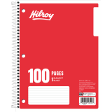 Hilroy 1 Subject Notebook Coil Bound Three-hole Punched 10-1/2x8" 100 pages Assorted Colours