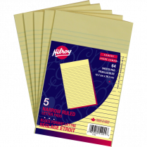 Hilroy Writing Pads Narrow Rule 64 sheets per pad 5" x 8" Canary 5/pkg