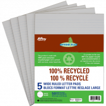 Hilroy Enviro-Plus™ 100% Recycled Writing Pads Wide Rule 50 sheets per pad Letter 5/pkg