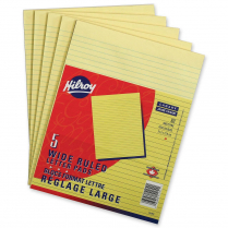 Hilroy Writing Pads Wide Rule 80 sheets per pad 8-3/8" x 10-7/8" Canary 5/pkg