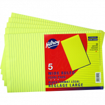Hilroy Writing Pads Wide Rule 90 sheets per pad 8-3/8" x 14" Canary 5/pkg