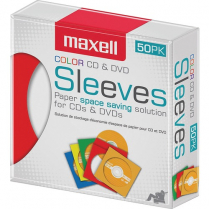 CD/DVD SLEEVES MAXELL 50/PACK ASSORTED COLOURS