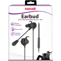 Maxell Earbud Headset with Detachable Boom Mic Black
