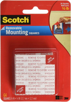 Scotch Removable Mounting Squares 1/2" 64/pkg