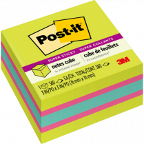 Post-it® Super Stickey Notes Cube 3" x 3" Green, Fuchsia and Aqua 