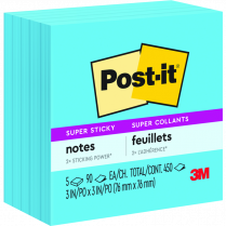 Post-it® Super Sticky Notes Cubes 3" x 3"Electric Blue 5/pkg