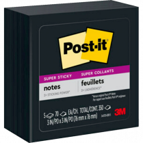 Post-it® Super Sticky Notes Cubes 3" x 3" Black 5/pkg