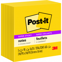 Post-it® Super Sticky Notes Cubes 3" x 3" Electric Yellow 5/pkg