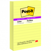 Post-it® Super Sticky Notes 4" x 6" Lined Yellow 3/pkg
