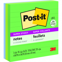 Post-it® Super Sticky Notes 4" x 4" Lined Oasis 3/pkg