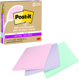 Post-it® 100% Recycled Paper Super Sticky Notes Lined 4" x 4" 70 sheets per pad Assorted Wanderlust Pastel Colours 3 pads/pkg