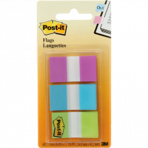 Post-it® Flags 1" 20 sheets per pad, Bright Blue, Purple, Bright Green 3 pads/pkg