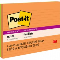 Post-it® Super Sticky Meeting Notes 8" x 6" Lined  Energy Boost 4/pkg