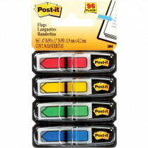 Post-it® Mini Flags Arrows 1/2" 24 flags x 4 dispensers/pkg Assorted Primary Colours 