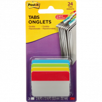 Post-it® Filing Tabs Angled 2" x 1-1/2" Primary Colours 6 tabs per pad 4 pads/pkg