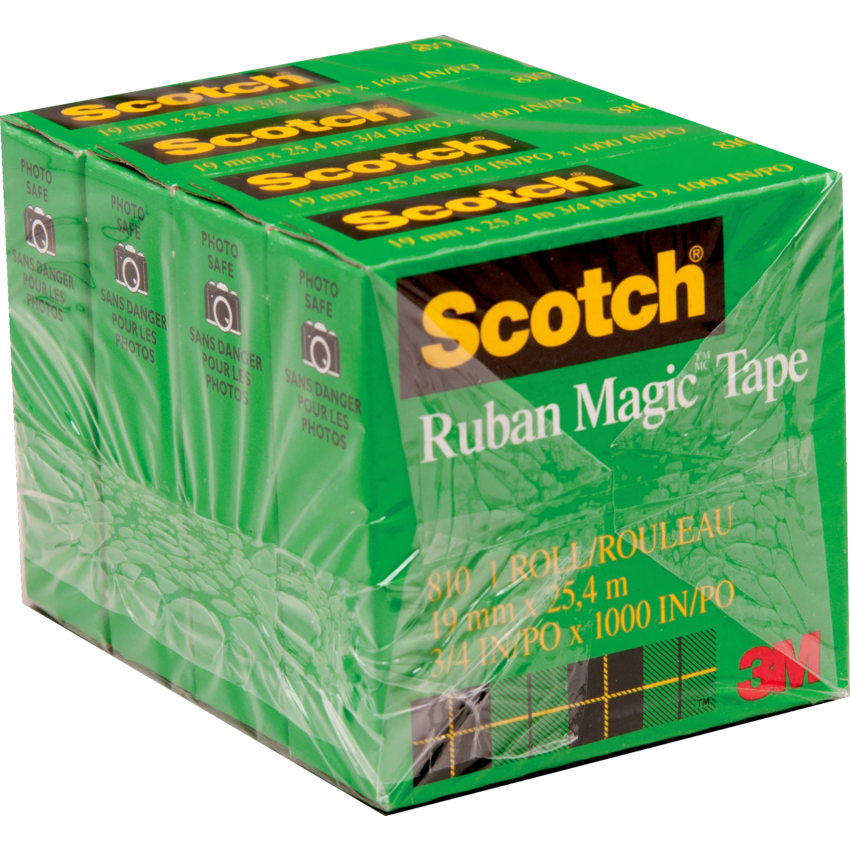 Scotch® Magic™ Invisible Tape 810K4, 3/4 in x 1000 in (19 mm x 25,4 m) 4  Pack