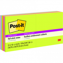 Post-it® Super Sticky Full Stick Notes 3" x 3" 30 sheets per pad Assorted Energy Boost Colours 12/pkg