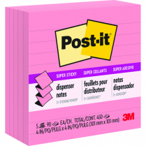 Post-it® Super Sticky Recycled Pop-up Notes Lined 4" x 4" Neon Pink 5/pkg