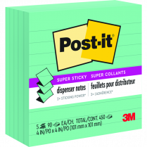 Post-it® Super Sticky Recycled Pop-up Notes Lined 4" x 4" Aqua Wave 5/pkg
