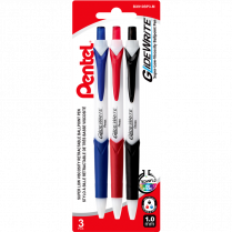 Pentel® GlideWrite Retractable Ball Point Pens Bold Point Assorted Colours 3/pkg