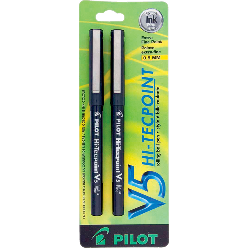 Pilot® Hi-Tecpoint V5 Roller Pen 0.5mm Black 2/pkg Monk Office