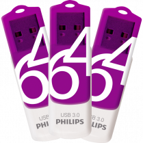 Philips Vivid USB 3.0 Flash Drive 64 White/Purple GB 3/pkg