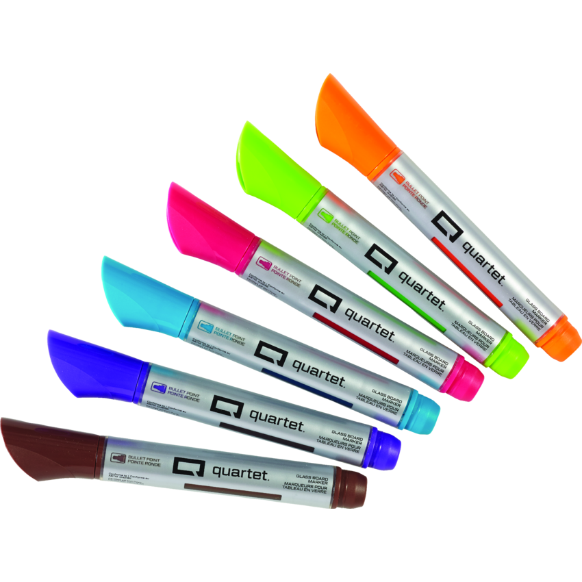 Quartet® Glass Board Markers Bullet Tip Assorted Colours 6/pkg Monk Office