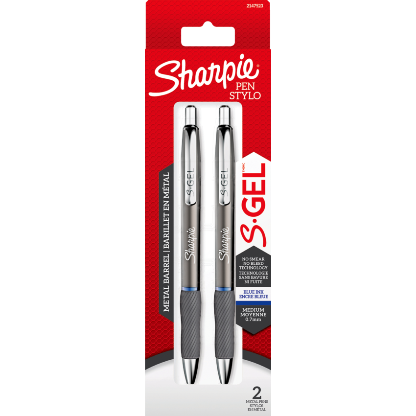 Sharpie® SGel® Metal Retractable Pens 0.7 mm Blue/Gunmetal 2/pkg Monk