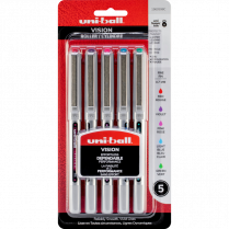 uni-ball® Vision™ Roller Pens 0.7mm Assorted Colours with Grey Barrel 5/pkg